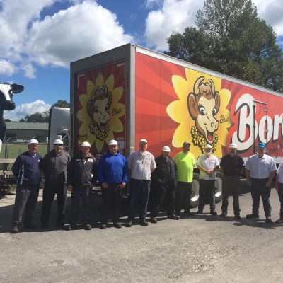 Borden employees in London, KY get ready to send off the truck for a milk delivery to Wilmington, NC hurricane victims and first responders.